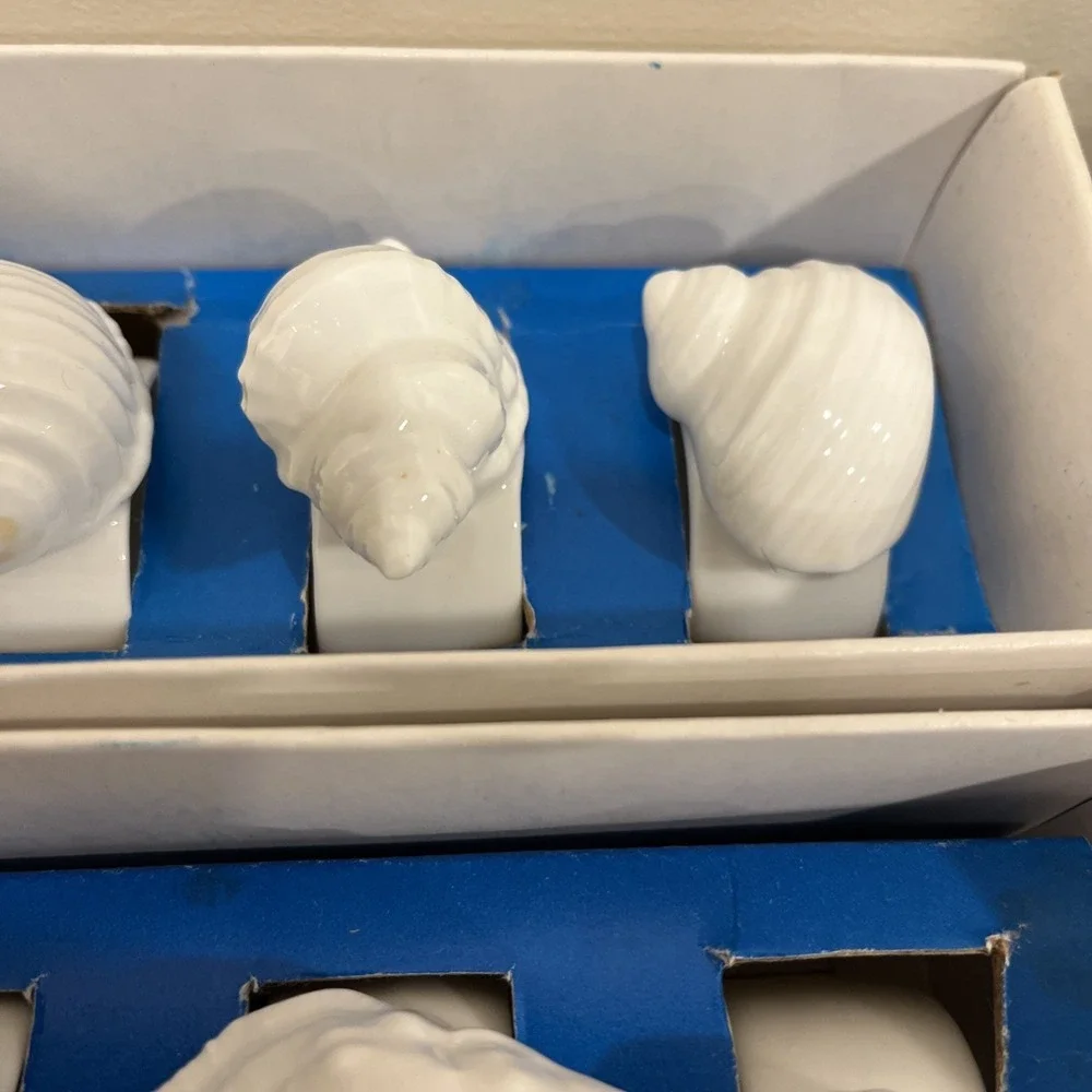 Knobler White Sea Shell Napkin Rings Genuine Bone China Set Of 12In Original Box